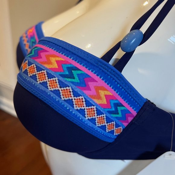 Sale! NEW Sunflair Aztack Bikini Set Blue with a hint of color & Blue beads Med - Picture 5 of 11